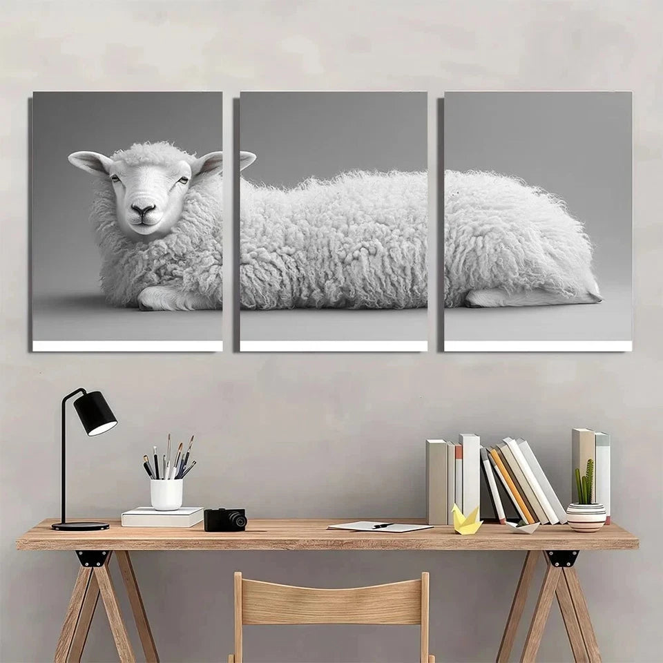 3pcs Funny Sheep Whimsical Animal Metal Print Ready to Hang Art