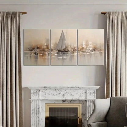 3pcs Tranquil Sailing Ship Seascape Wall Art Set Canvas Framed 40x60cm - High Quality Print 100% Australian Made Wall Canvas Ready to Hang