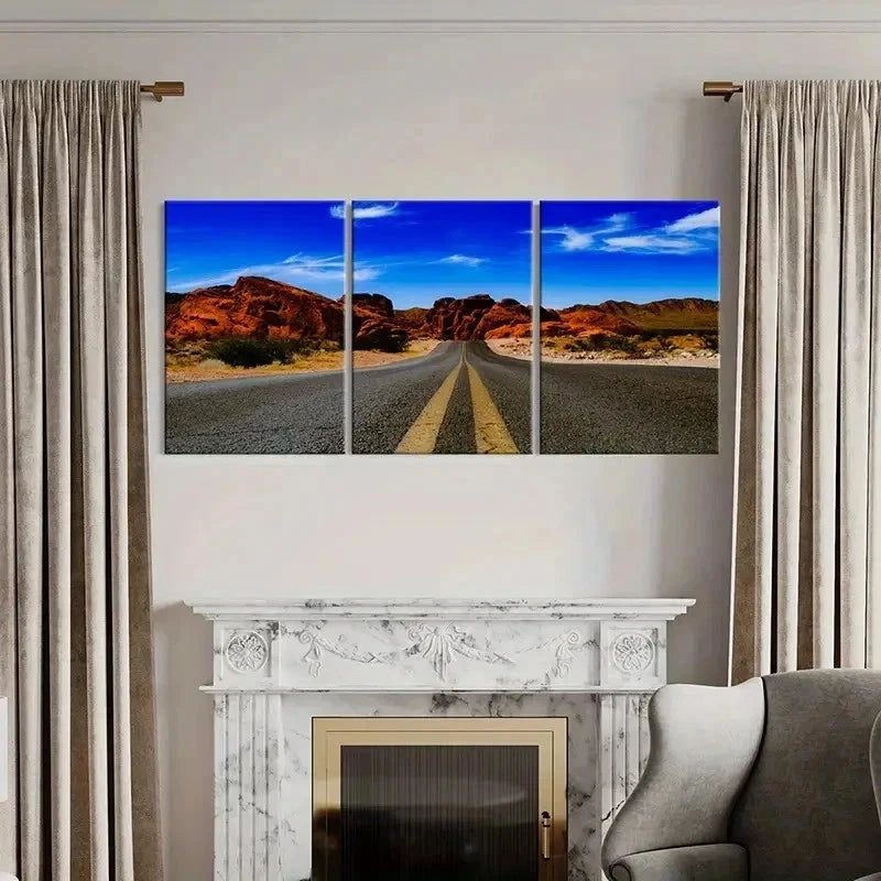 3pcs Road Sky Rocks and Mountain Wall Art Set Canvas Framed 40x60cm - High Quality Print 100% Australian Made Wall Canvas Ready to Hang