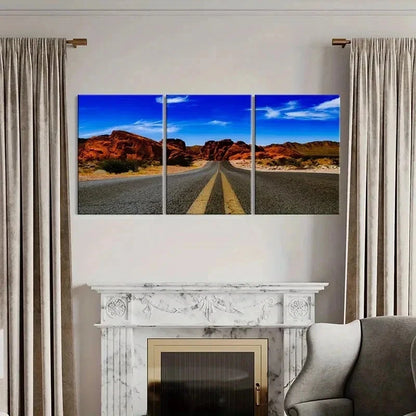 3pcs Road Sky Rocks and Mountain Wall Art Set Canvas Framed 40x60cm - High Quality Print 100% Australian Made Wall Canvas Ready to Hang