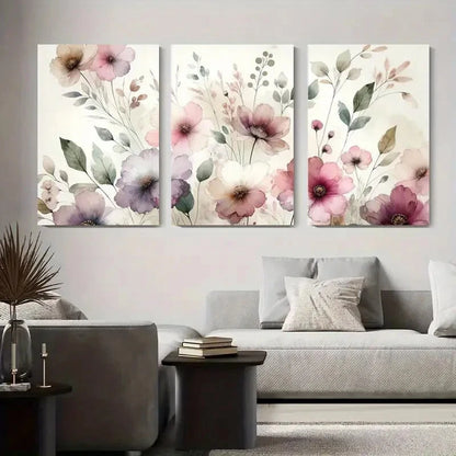 3pcs Pink Watercolor Floral Modern Flower Metal Print Ready to Hang Art