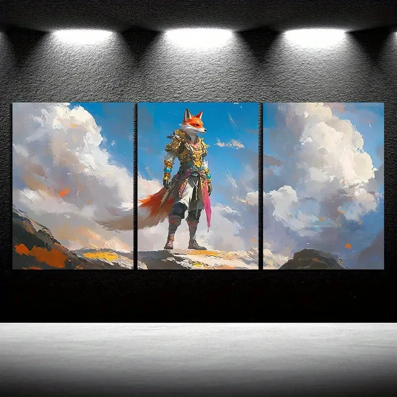 3pcs Beautiful Standing Red Fox Metal Print Ready to Hang Art