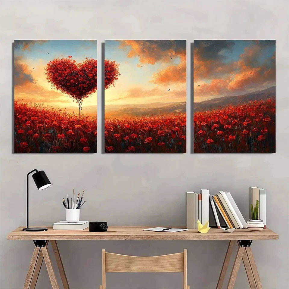 3pcs Heart & Flowers Heartfelt Romantic Spring Metal Print Ready to Hang Art