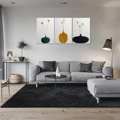 3pcs Minimalist Geometric Patterns Yellow Blue Metal Print Ready to Hang Art