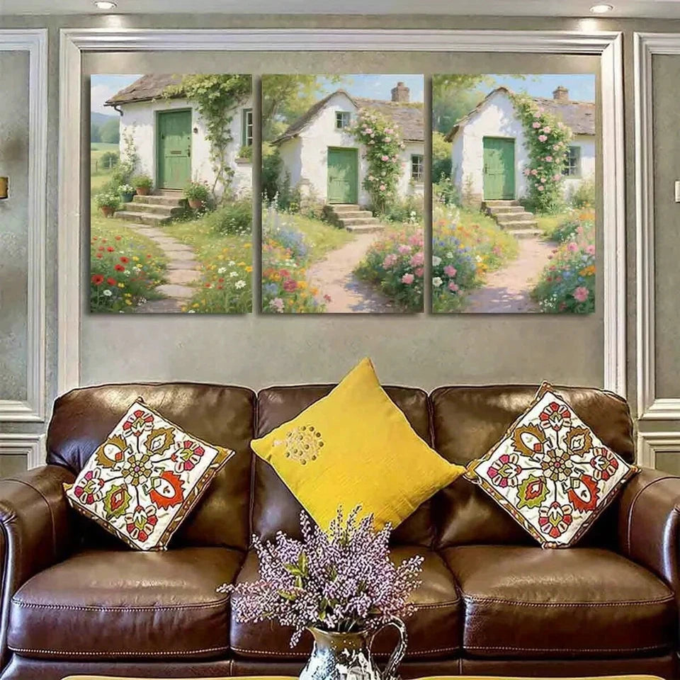 3pcs Flowers & Pathway Scene Garden Metal Print Ready to Hang Art