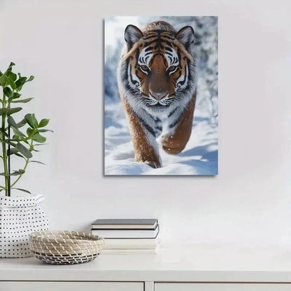 Beautiful Contemporary Tiger in Snow Painting 40x60cm Metal Print Ready to Hang
