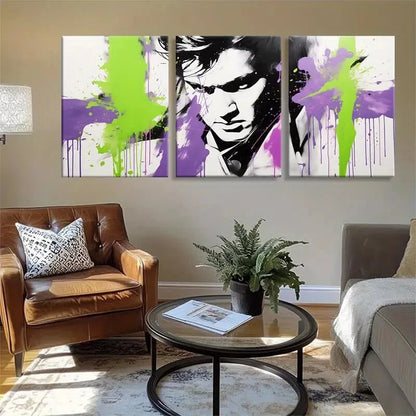 3pcs Purple and Green Paint Splashes Perfect Wall Art Set Canvas Framed 40x60cm - High Quality Print 100% Australian Made Wall Canvas Ready to Hang