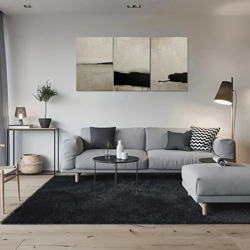 3pcs Abstract Black and White Textured Metal Print Ready to Hang Art