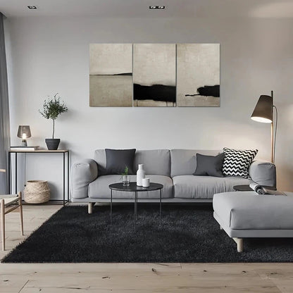 3pcs Abstract Black and White Textured Metal Print Ready to Hang Art