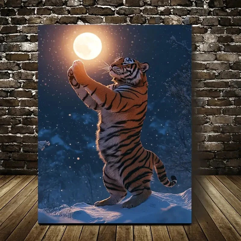 Realistic Scene of Tiger Dancing Under Sun 40x60cm Metal Print Ready to Hang