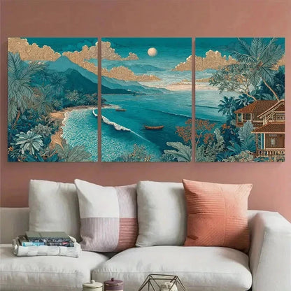 3pcs Mediterranean Aesthetic Beach Perfectt Wall Art Set Canvas Framed 60x90cm - High Quality Print 100% Australian Made Wall Canvas Ready to Hang