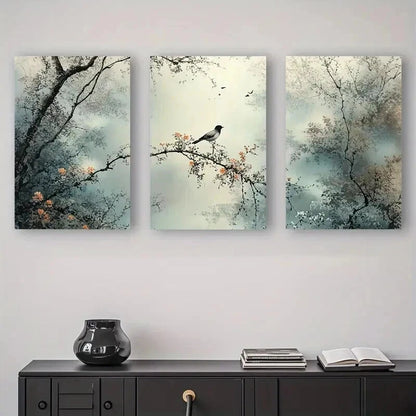 3pcs Modern Abstract Nature Bird & Branch Wall Art Set Canvas Framed 40x60cm - High Quality Print 100% Australian Made Wall Canvas Ready to Hang