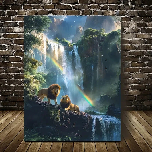 Beautiful Dreamlike Lion Scene with Crystal Painting 40x60cm Metal Print Ready to Hang