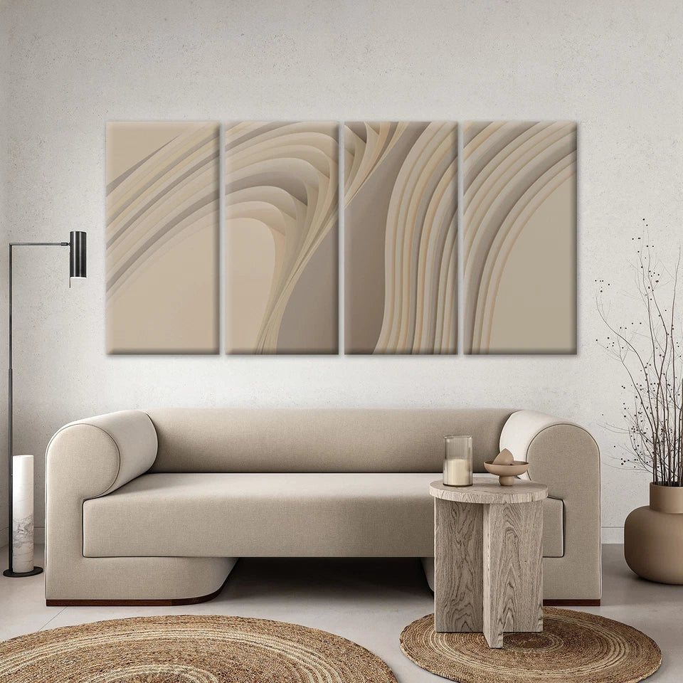 4pcs Modern Neutral Abstract Layered Waves Wall Art Canvas Framed 45x80cm - High Quality Print 100% Australian Made Wall Canvas Ready to Hang