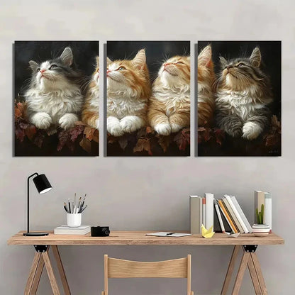3pcs Cozy Cat Family Animal Themed Metal Print Ready to Hang Art