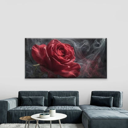 Red Rose & Smoke Floral Wall Art Canvas Office Home Room Framed 120x60cm