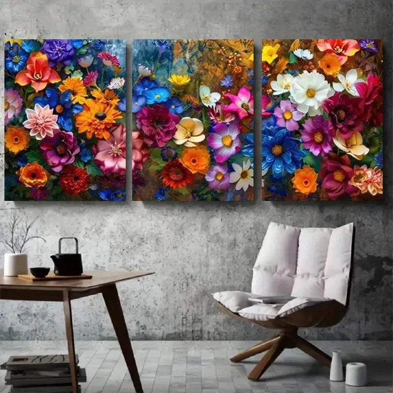 3pcs Vibrant Colorful Garden Bloom Metal Print Ready to Hang Art