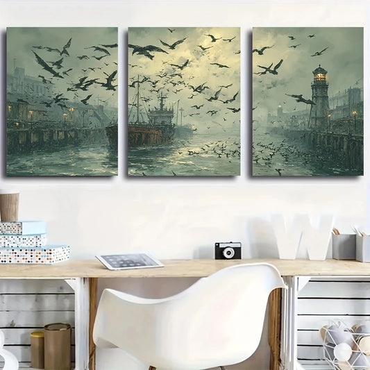 3pcs Seagulls Shoreline Mysterious Marine Metal Print Ready to Hang Art