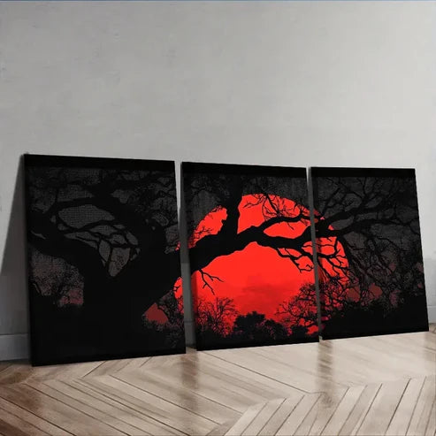 3pcs Red Sunset Silhouette Trees Wall Art Set Canvas Unframed - High Quality Print 100% Australian Made Wall Canvas