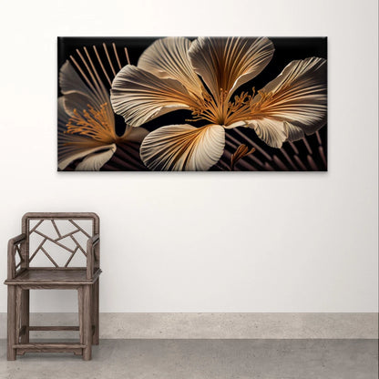 Elegant Gold and White Floral Wall Art Canvas Office Home Framed 120x60cm