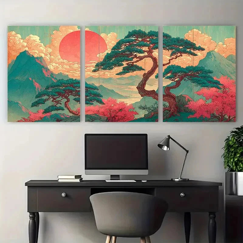 3pcs Vintage Japanese Minimalist Modern Perfect Wall Art Set Canvas Framed 40x60cm - High Quality Print 100% Australian Made Wall Canvas Ready to Hang