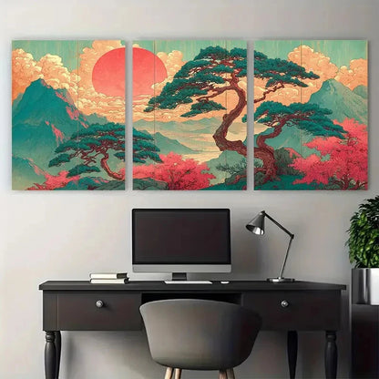 3pcs Vintage Japanese Minimalist Modern Perfect Wall Art Set Canvas Framed 40x60cm - High Quality Print 100% Australian Made Wall Canvas Ready to Hang