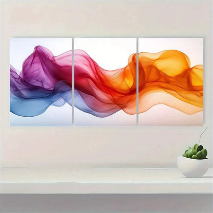 3pcs Vibrant Nordic Modern Abstract Ribbon Metal Print Ready to Hang Art