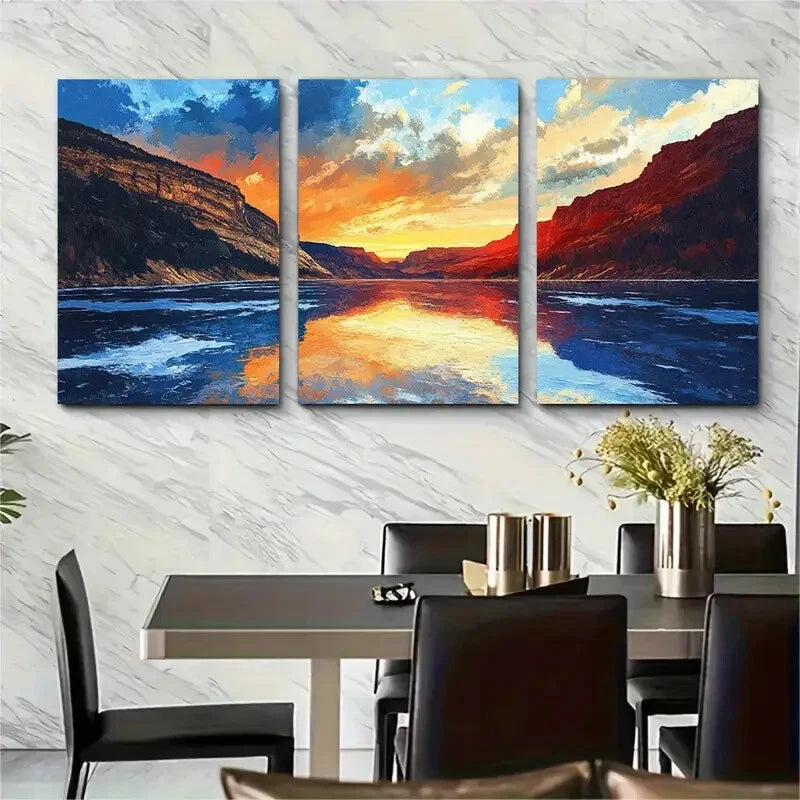 3pcs Flaming Gorge Golden Themed Metal Print Ready to Hang Art
