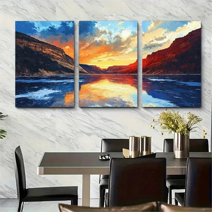 3pcs Flaming Gorge Golden Themed Metal Print Ready to Hang Art