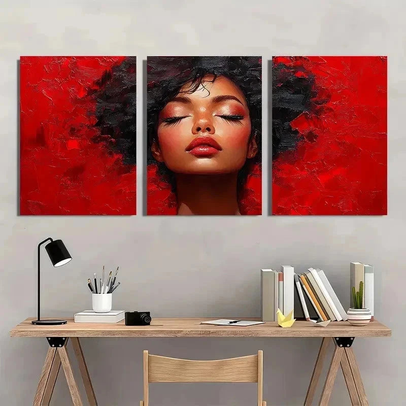 3pcs Red & Black Modern Elegant Perfect Wall Art Set Canvas Framed 40x60cm - High Quality Print 100% Australian Made Wall Canvas Ready to Hang