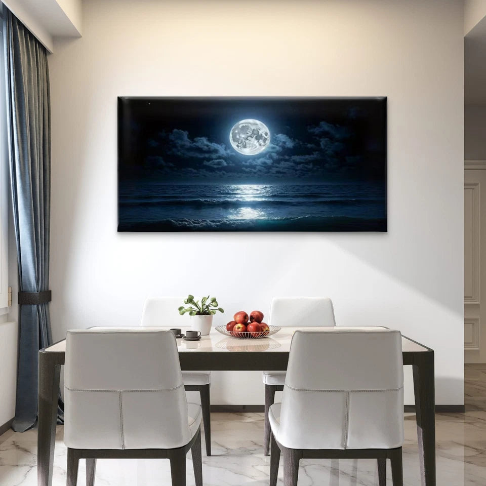 Midnight Ocean Horizon Wall Art Canvas Office Home Room Framed 120x60cm