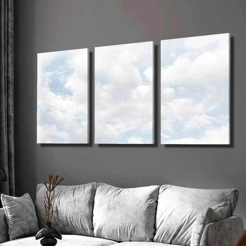 3pcs Blue Sky Cloud Serene Nature Perfect Wall Art Set Canvas Framed 40x60cm - High Quality Print 100% Australian Made Wall Canvas Ready to Hang