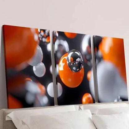 3pcs Orange White Black Balls Reflective Wall Art Set Canvas Framed 40x60cm - High Quality Print 100% Australian Made Wall Canvas Ready to Hang