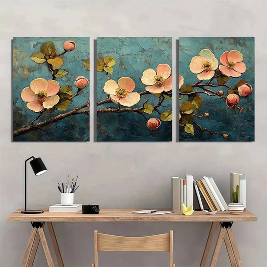 3pcs Vintage Gogh Inspired Gray & Green Floral Wall Art Set Canvas Framed 40x60cm - High Quality Print 100% Australian Made Wall Canvas Ready to Hang