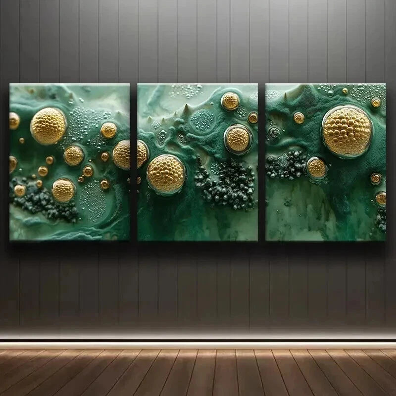 3pcs Abstract Green & Golden Designs Wall Art Set Canvas Framed 40x60cm - High Quality Print 100% Australian Made Wall Canvas Ready to Hang