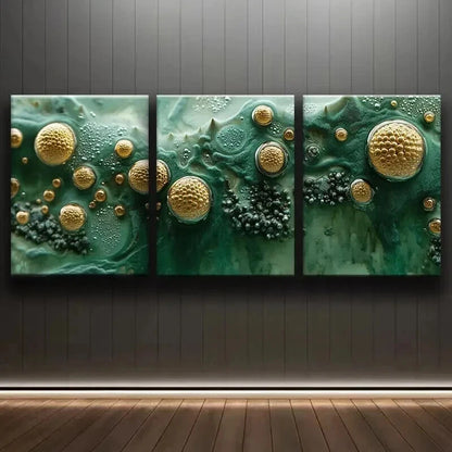 3pcs Abstract Green & Golden Designs Wall Art Set Canvas Framed 40x60cm - High Quality Print 100% Australian Made Wall Canvas Ready to Hang