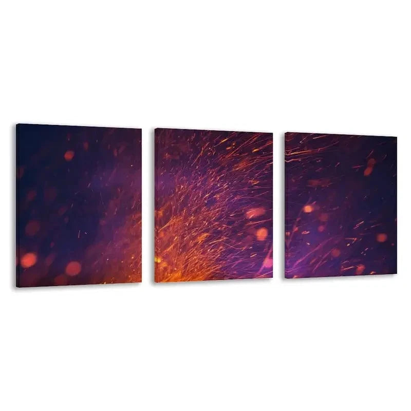 3pcs Fire Spark Painting in Purple, Pink Orange Wall Art Set Canvas Framed 40x60cm - High Quality Print 100% Australian Made Wall Canvas Ready to Hang