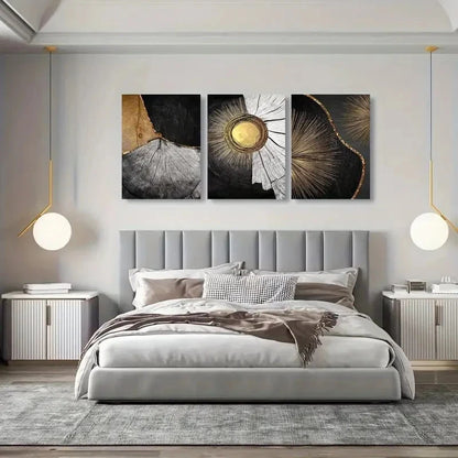 3pcs Luxury Black and Golden Texture Prints Metal Print Ready to Hang Art