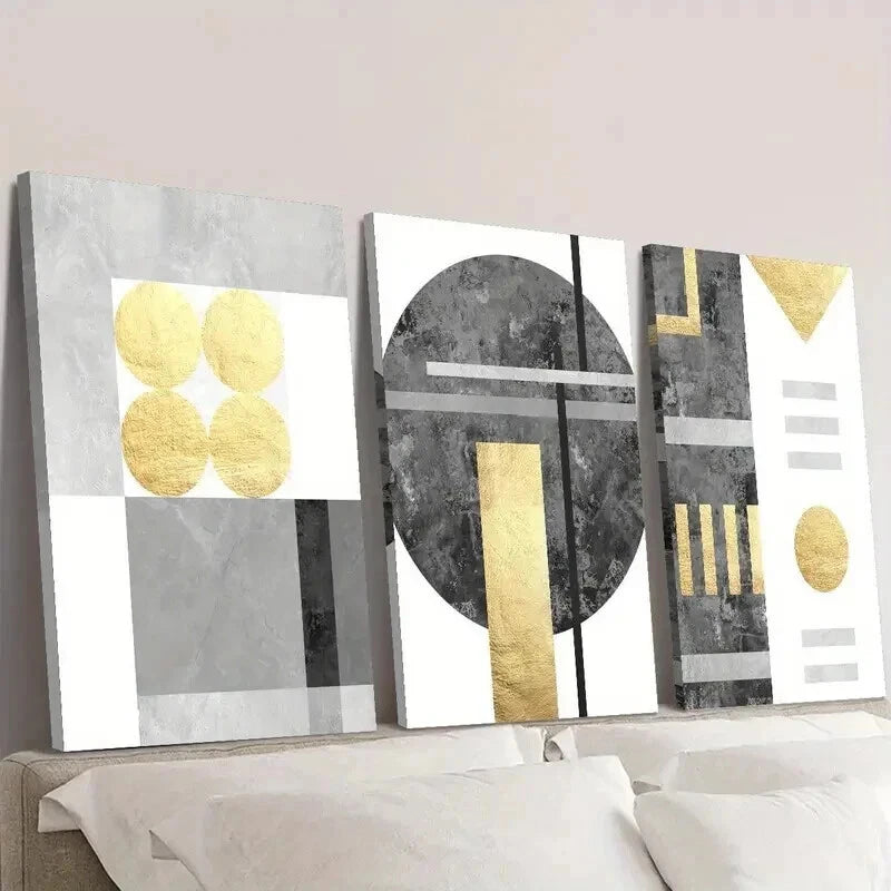 3pcs Luxury Gold and Black Gilded Design Wall Art Set Canvas Framed 40x60cm - High Quality Print 100% Australian Made Wall Canvas Ready to Hang