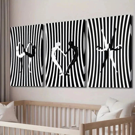 3pcs Black And White Figure Zebra Stripes Wall Art Set Canvas Framed 40x60cm - High Quality Print 100% Australian Made Wall Canvas Ready to Hang