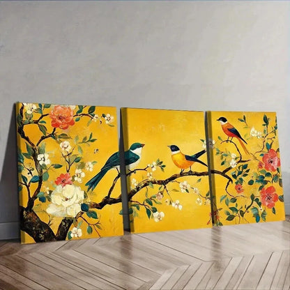 3pcs Tree Of Life Adorned With Birds And Flowers Wall Art Set Canvas Framed 40x60cm - High Quality Print 100% Australian Made Wall Canvas Ready to Hang