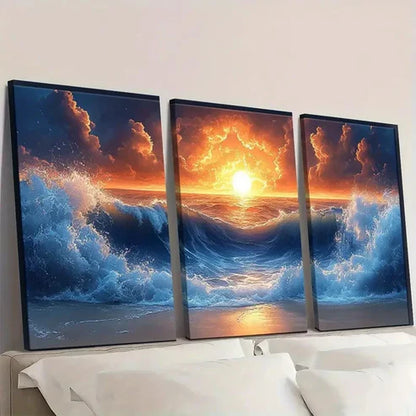 3pcs Nautical Beach Ocean Wave RT Wall Art Set Canvas Unframed - High Quality Print 100% Australian Made Wall Canvas