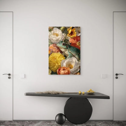 Vibrant Frog Among Flowers Metal Print Ready to Hang
