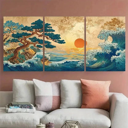 3pcs Vintage Japanese Sunrise And Great Perfect Wall Art Canvas Framed 60x90cm