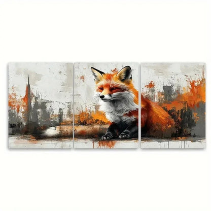 3pcs Paint Splatter Wild Fox Wall Art Set Canvas Framed 40x60cm - High Quality Print 100% Australian Made Wall Canvas Ready to Hang