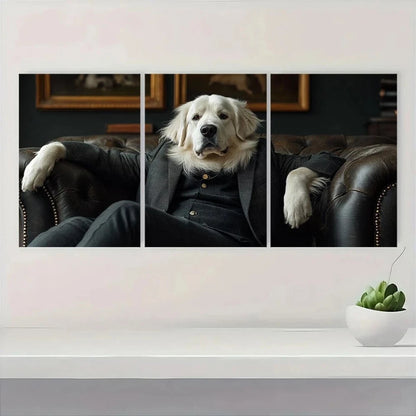 3pcs Elegant White Great Pyrenees in Black Suit Metal Print Ready to Hang Art