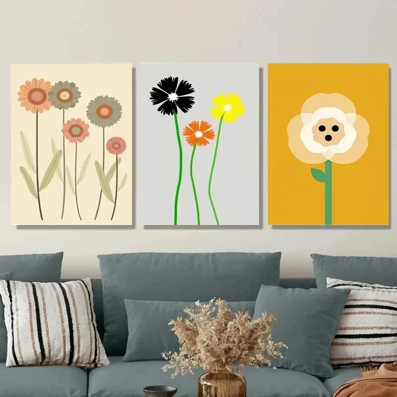 3pcs Modern Floral Colorful Flower Vertical Wall Art Set Canvas Framed 50x70cm - High Quality Print 100% Australian Made Wall Canvas Ready to Hang