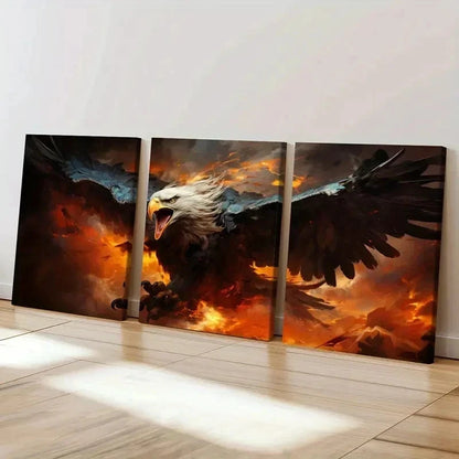 3pcs Dramatic Eagle & Volcano Decor Wall Art Set Canvas Framed 40x60cm - High Quality Print 100% Australian Made Wall Canvas Ready to Hang