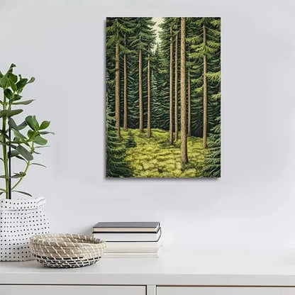 Vibrant Pine Forest Scene with Lush Green Trees 40x60cm Metal Print Ready to Hang
