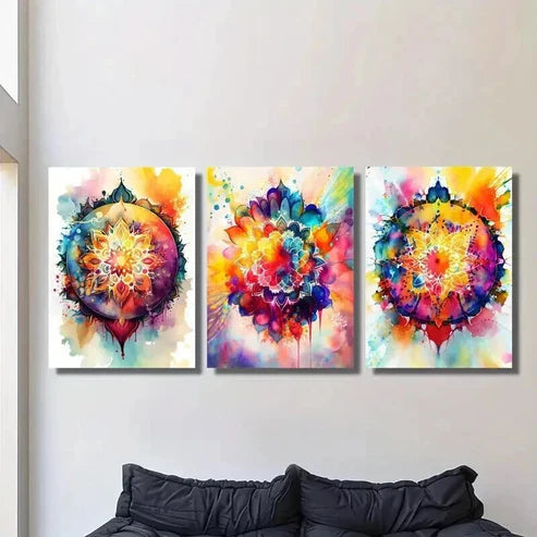 3pcs Abstract Flower Totem Design Wall Art Canvas Unframed - High Quality Print 100% Australian Made Wall Canvas